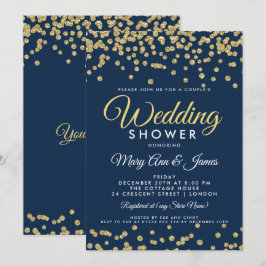 Gold Imitate Glitzer Confetti Navy Couple Dusche Einladung