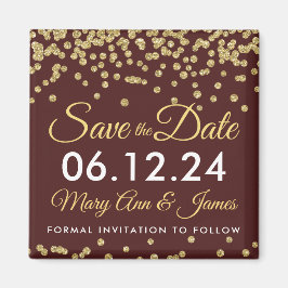 Gold Imitate Glitzer Confetti Save the Date Marsal Magnet