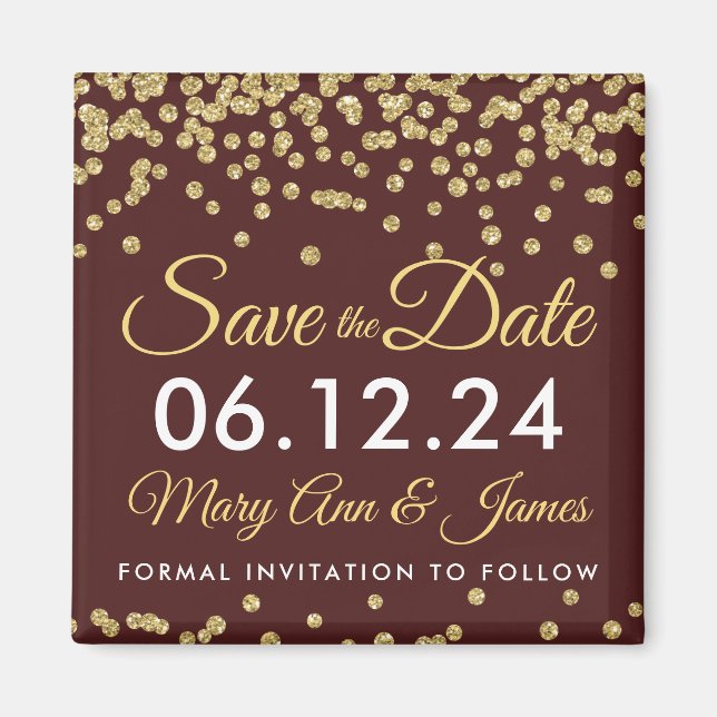 Gold Imitate Glitzer Confetti Save the Date Marsal Magnet (Vorne)