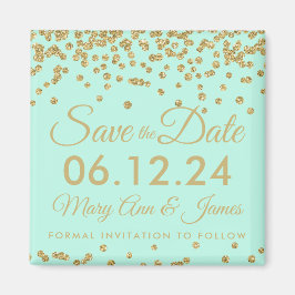 Gold Imitate Glitzer Confetti Save the Date Minze Magnet