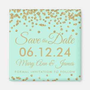 Gold Imitate Glitzer Confetti Save the Date Minze Magnet