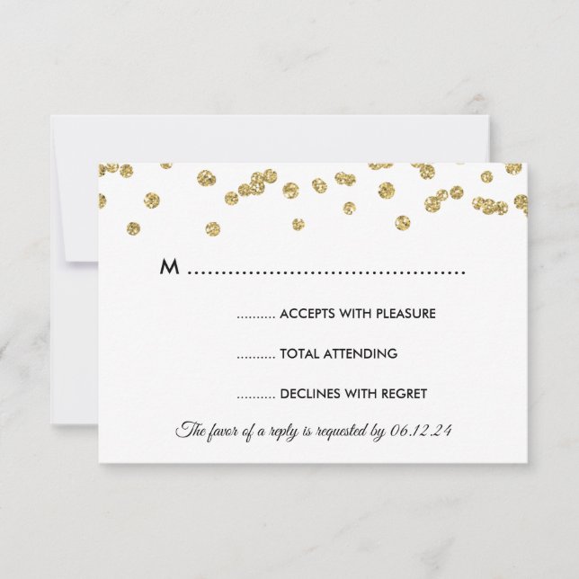 Gold Imitate Glitzer Confetti Wedding Black UAWG RSVP Karte (Vorderseite)
