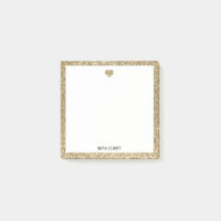 Gold Imitate Glitzer Herz & Border mit weiß + Name