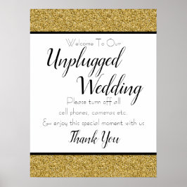 Gold Imitate Glitzer Unplugged Wedding Sign Poster