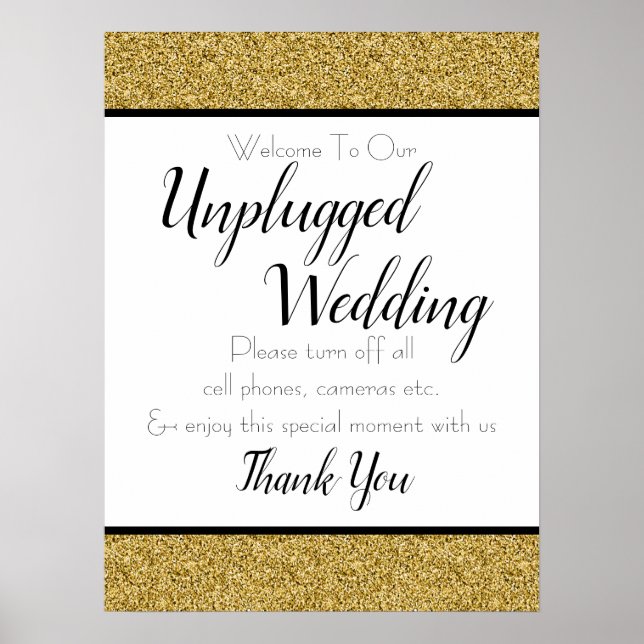 Gold Imitate Glitzer Unplugged Wedding Sign Poster (Vorne)