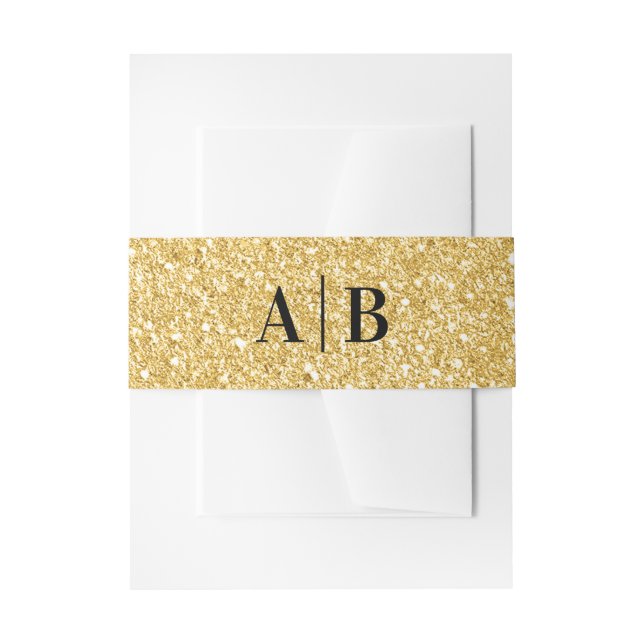 Gold Imitate Glitzer Wedding Monogram Einladungsbanderole (Vorderseite Beispiel)