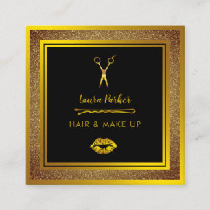 Gold Imitate Haar Makeup Salon Stylist Glitzer Quadratische Visitenkarte