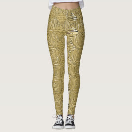 Gold Imitate Metallische geometrische Gemusterte L Leggings