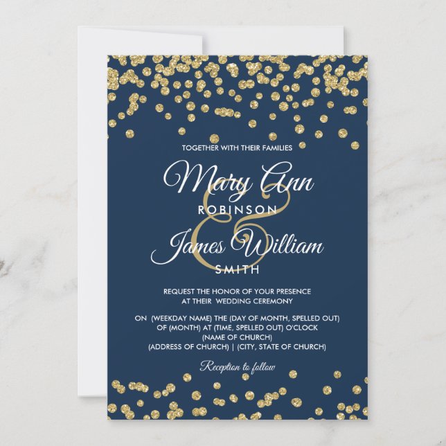 Gold Imitats Glitzer Confetti Elegant Hochzeitsnac Einladung