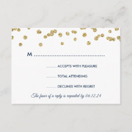 Gold Imitats Glitzer Confetti Wedding Navy UAWG RSVP Karte