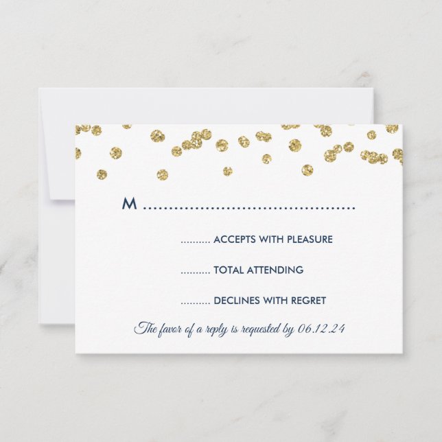 Gold Imitats Glitzer Confetti Wedding Navy UAWG RSVP Karte (Vorderseite)