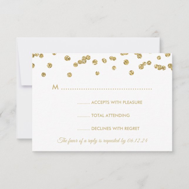 Gold Imitats Glitzer Confetti Wedding White UAWG RSVP Karte (Vorderseite)