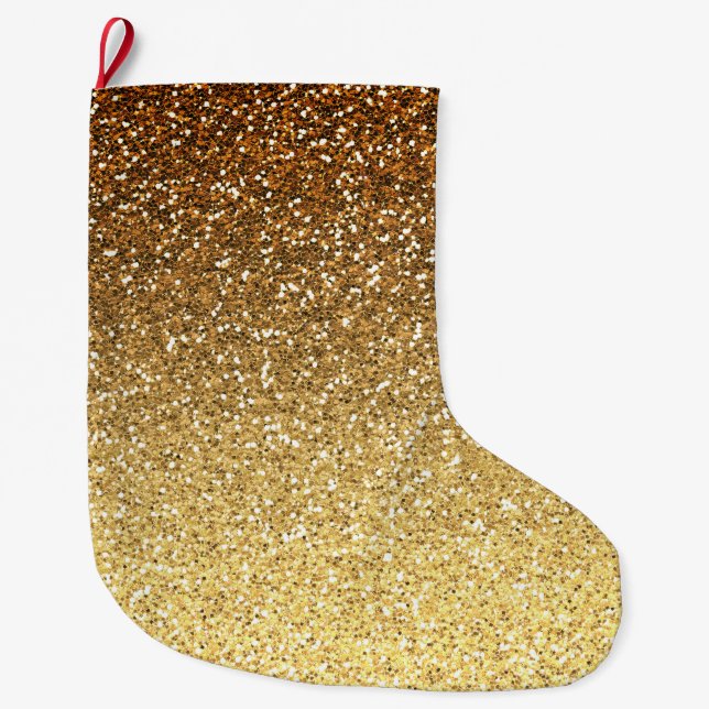 Gold Imitats Glitzer Ombre Großer Weihnachtsstrumpf (Vorderseite)