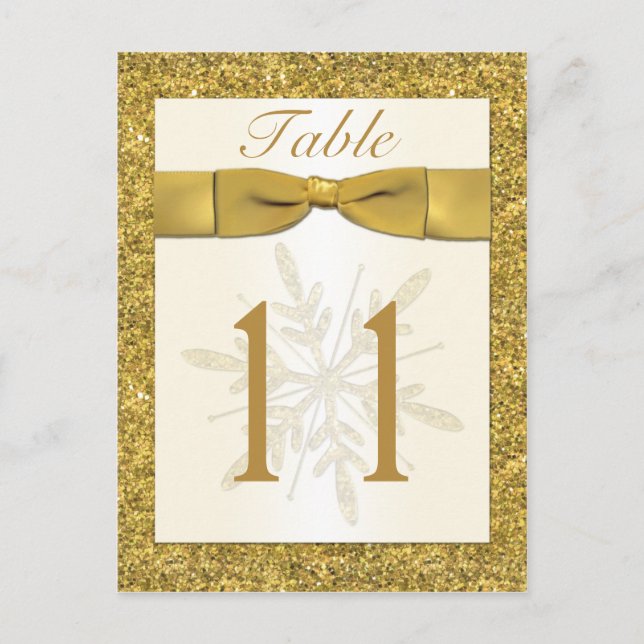 Gold IMITATS Glitzer Snowflake Tischnummer Card (Vorderseite)