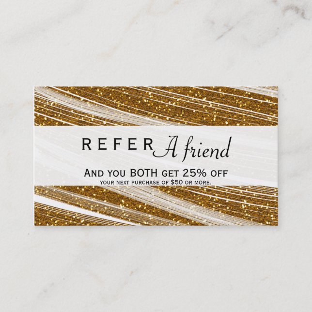 Gold Imitats Glitzer & White Chic Client Card Empfehlungskarte (Vorderseite)
