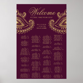 Gold Indian Paisley Alphabetical Seating Chart Poster