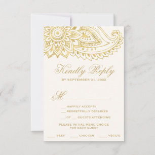 Gold Indian Paisley Menü Auswahl RSVP Karte