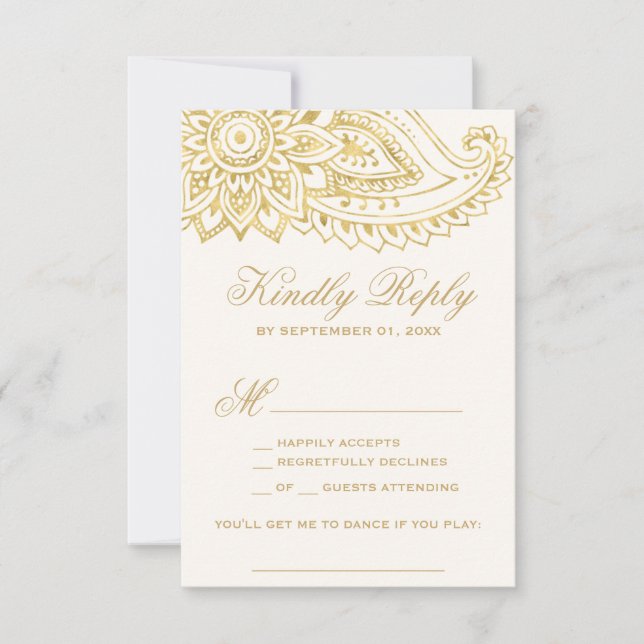 Gold Indian Paisley Song Request RSVP Card (Vorderseite)