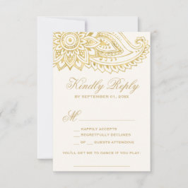 Gold Indian Paisley Song Request RSVP Card Karte