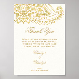 Gold Indian Paisley Wedding in Lieu of Favors Sign Poster