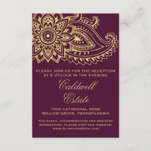 Gold Indian Paisley Wedding Reception Card Einladung