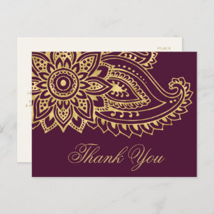 Gold Indian Paisley Wedding Vielen Dank Postkarte