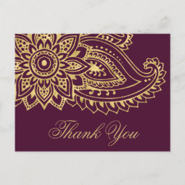 Gold Indian Paisley Wedding Vielen Dank Postkarte