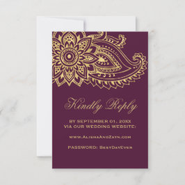 Gold Indian Paisley Wedding Website RSVP Card Karte
