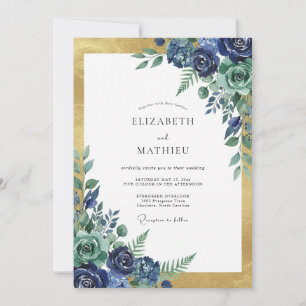 Gold Indigo Rose Hochzeit Einladung