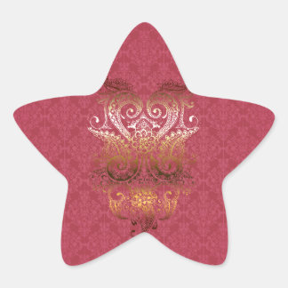 Gold Indische Ornamente Damast fuchsia delux Muste Stern-Aufkleber