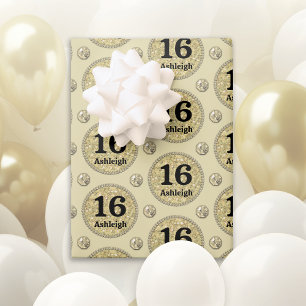 Gold Individuelle Name Age 16 Geburtstag Geschenkpapier Set