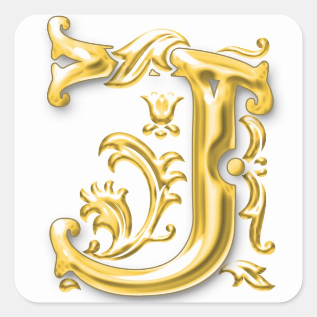 Gold Initial J Hauptstadt Letter Sticker (Vorderseite)