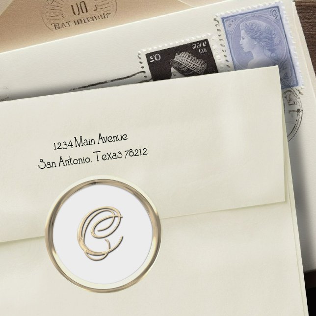 Gold Initial Monogram C Script Jegliche Farbe Runder Aufkleber (Von Creator hochgeladen)