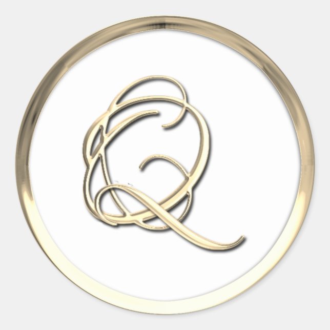 Gold Initial Monogram Q Script Runder Aufkleber (Vorderseite)