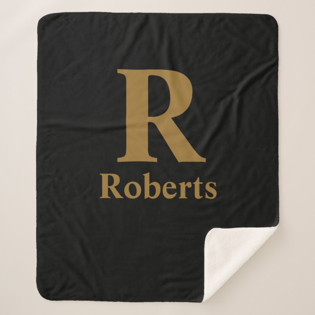 Gold Initial/Vorname/Familienname auf schwarz Sherpadecke (Vorderseite)