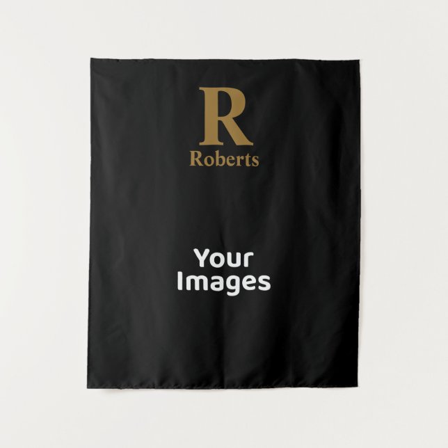 Gold Initial/Vorname/Familienname auf schwarz Wandteppich (Vorderseite)