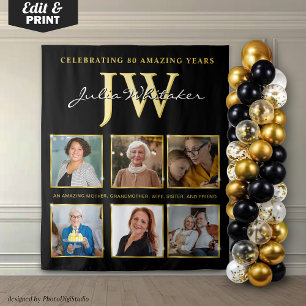 Gold Initials Custom Birthday Background mit Foto Wandteppich