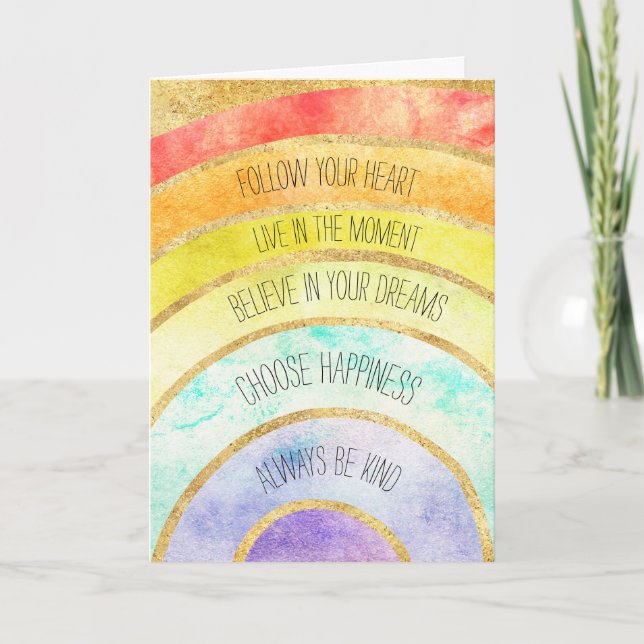 Gold Inspiration Zitate Rainbow Karte (Vorderseite)