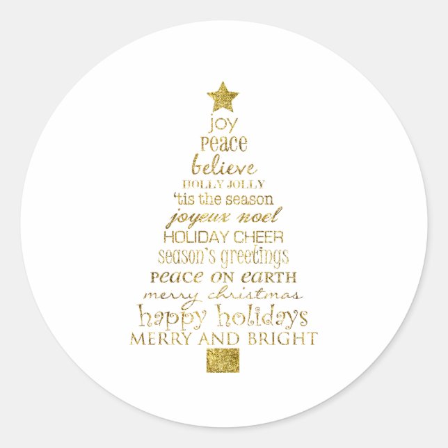 Gold Inspirational Christmas Tree Peace Joy Runder Aufkleber (Vorderseite)