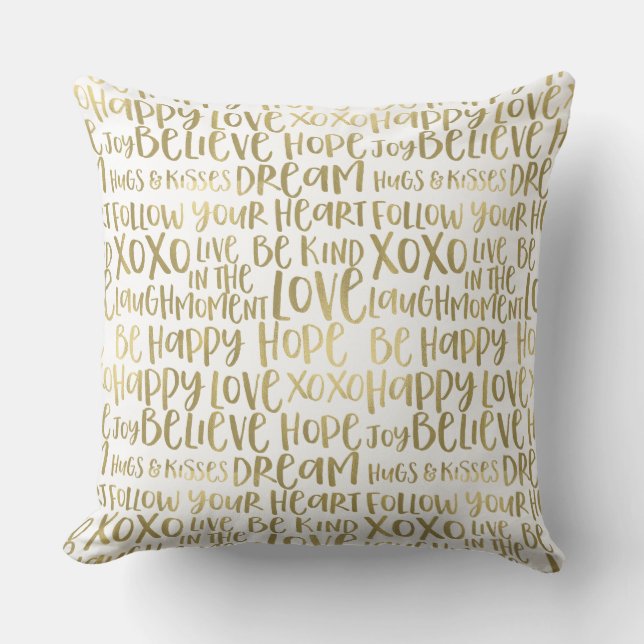 Gold inspirierende Wörter Kissen (Vorderseite)