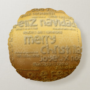 Gold International Christmas Navidad Round Pillow Rundes Kissen
