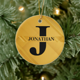 Gold Intersecting Initial Letter Name Typography Keramik Ornament