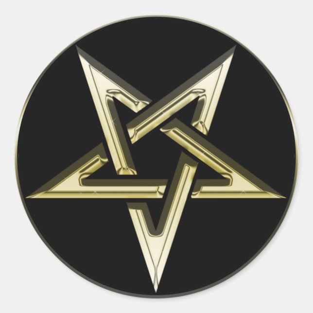 Gold Invertierte Pentagramm Runder Aufkleber (Vorderseite)