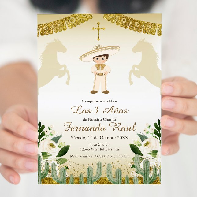 Gold Invitaciones Tres Anos, Charro Tres Anos Einladung (Von Creator hochgeladen)