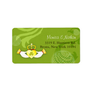 Gold Irish Claddagh Heart Green Wedding Address Adressaufkleber