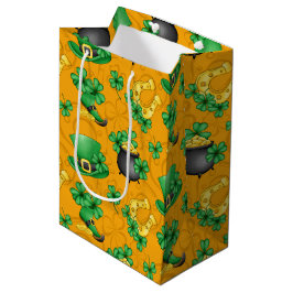 GOLD IRISH TOP HATT GRÜNE KLEEBLÄTTER HORSESHOES MITTLERE GESCHENKTÜTE