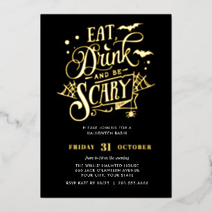 GOLD Iss, trinke und sei gruselig Halloween-Bash-P Folieneinladung