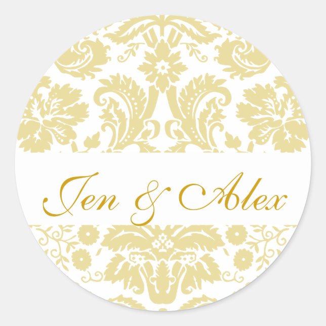 Gold Ivory Bride Groom Damask Hochzeitsticker für  Runder Aufkleber (Vorderseite)