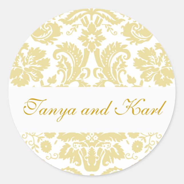 Gold Ivory Bride Groom Damask Hochzeitsticker für  Runder Aufkleber (Vorderseite)