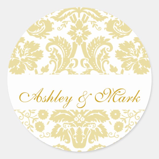 Gold Ivory Bride Groom Damask Wedding Sticker (Vorderseite)